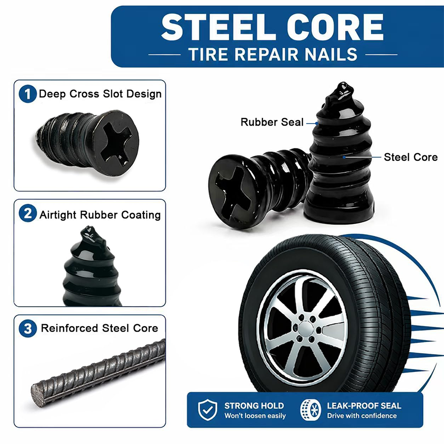 🔥 60PCS Self-Sealing Tire Repair Rubber Nails Kit with 2 Sizes