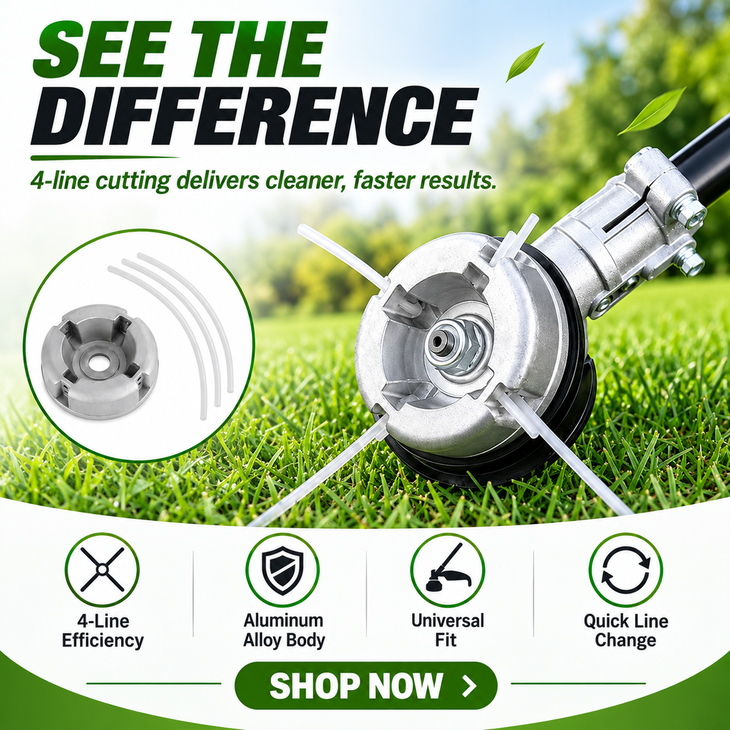 ⚙️ Aluminum Alloy Trimmer Head — 4-line cutting, universal fit, rugged and durable 🌿