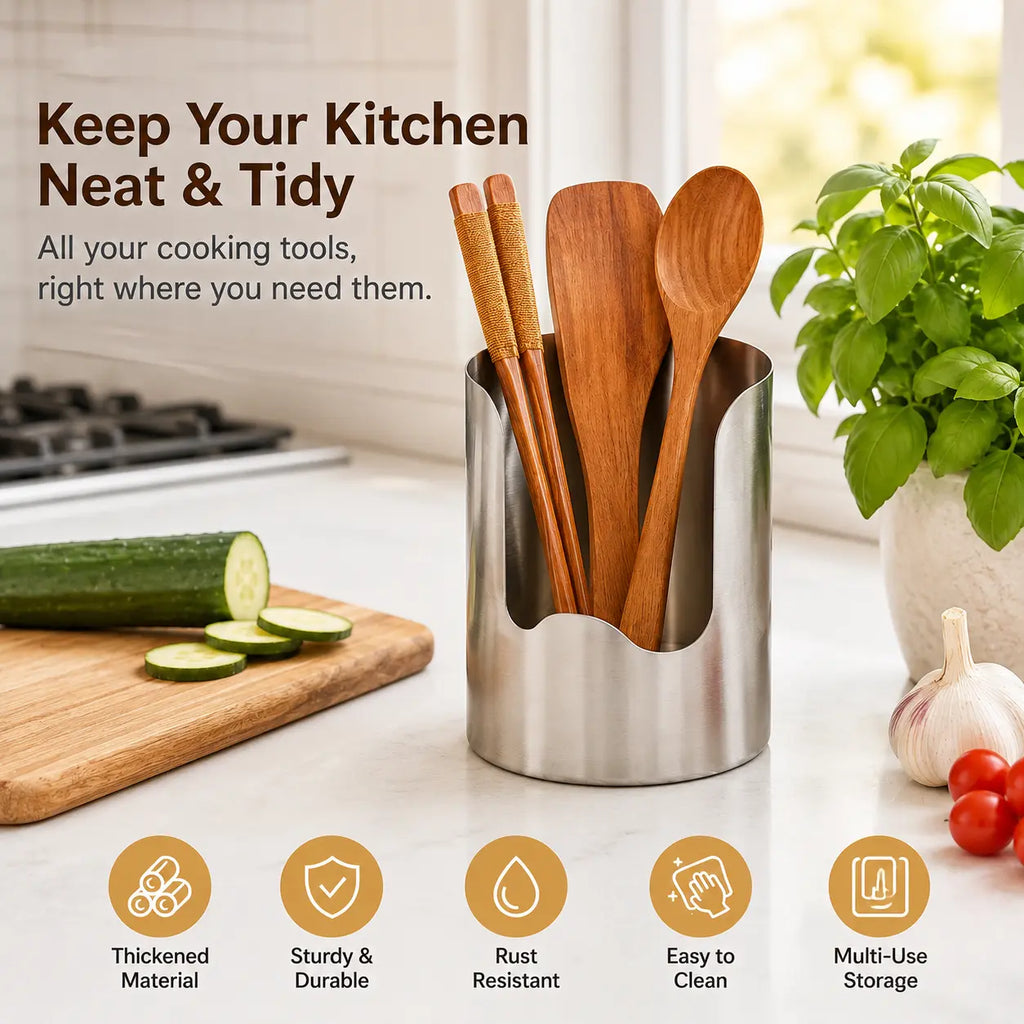 Heavy-Duty Stainless Steel Cutlery Organizer – Rust-Resistant, Easy-to-Clean, Multifunctional Kitchen Countertop Organizer