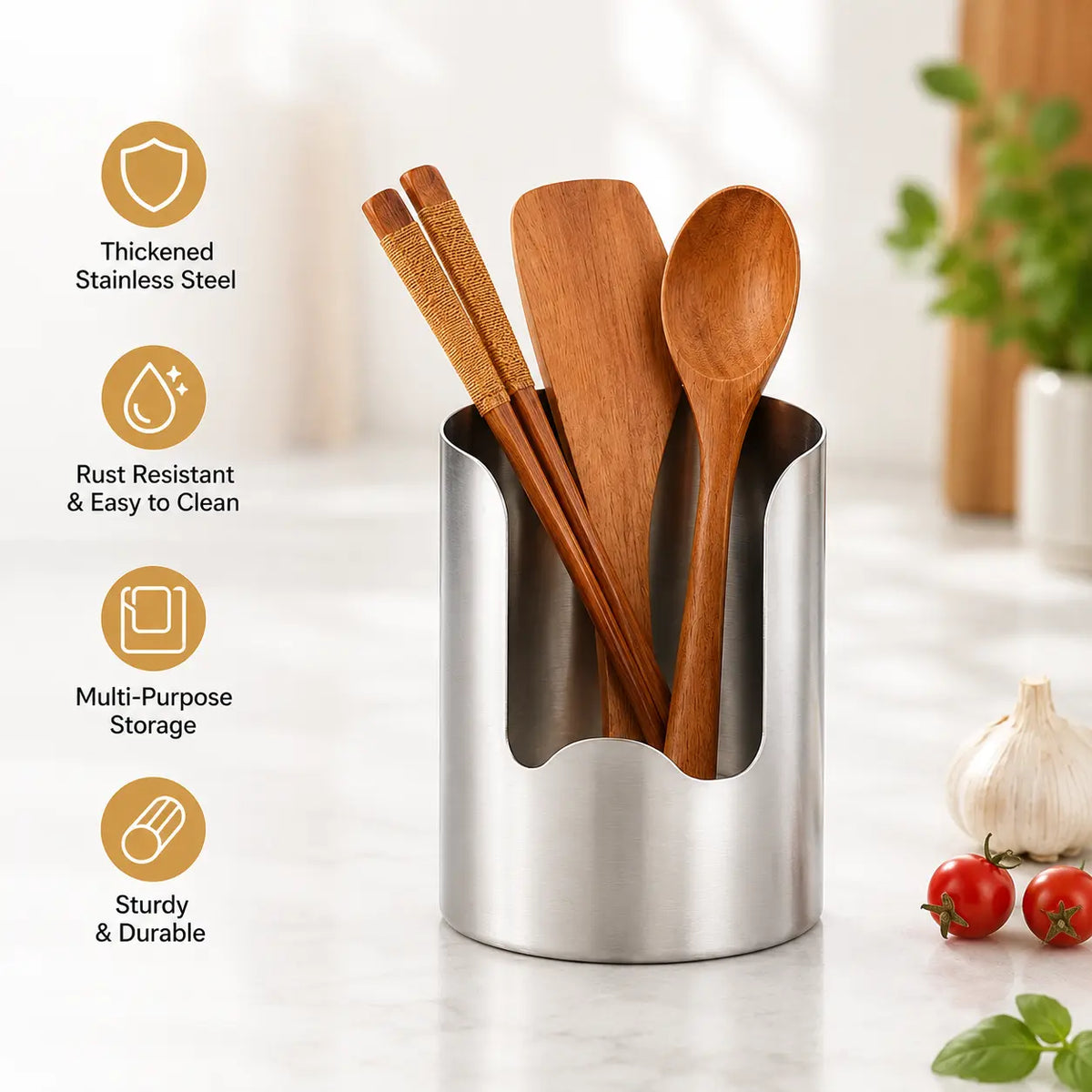 Heavy-Duty Stainless Steel Cutlery Organizer – Rust-Resistant, Easy-to-Clean, Multifunctional Kitchen Countertop Organizer