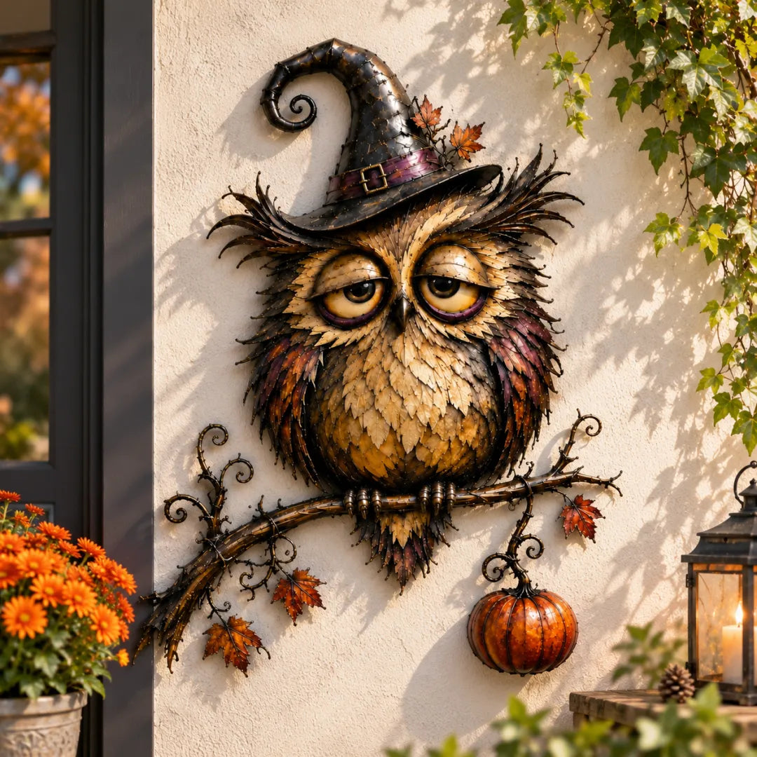 Witch Owl Halloween Metal Wall Decor