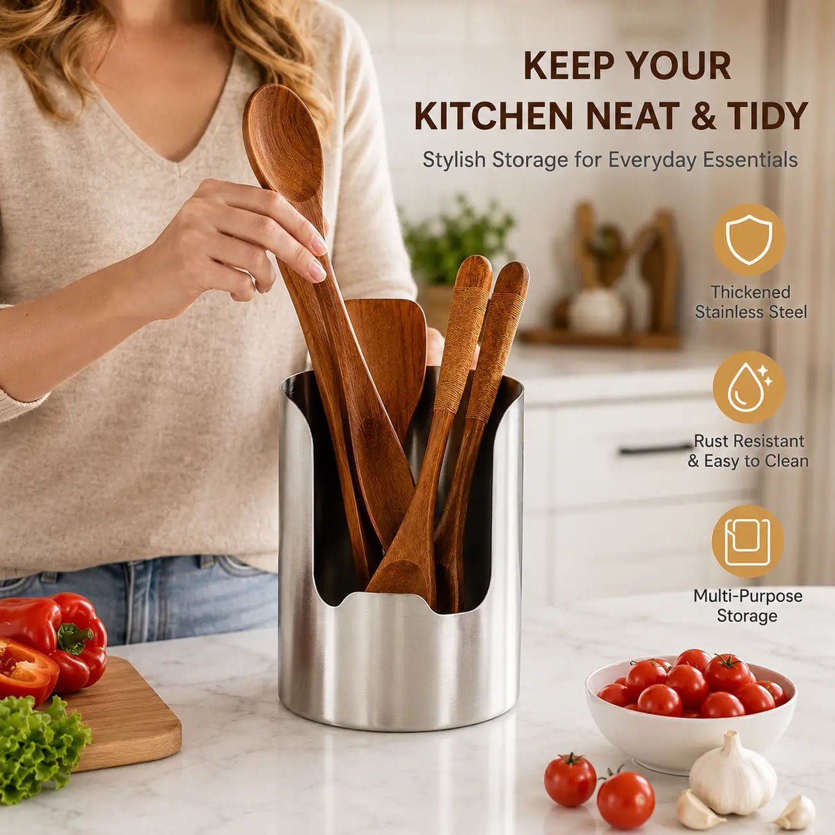 Heavy-Duty Stainless Steel Cutlery Organizer – Rust-Resistant, Easy-to-Clean, Multifunctional Kitchen Countertop Organizer