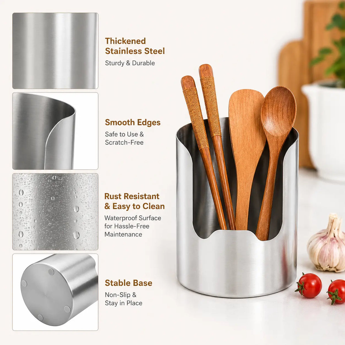Heavy-Duty Stainless Steel Cutlery Organizer – Rust-Resistant, Easy-to-Clean, Multifunctional Kitchen Countertop Organizer