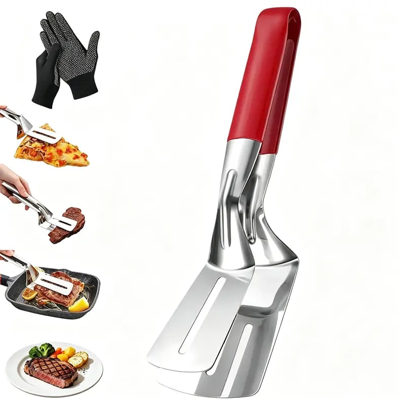 Stainless Steel BBQ Tongs and Spatula with Heat-Resistant Extended Handles (2-Piece Set)