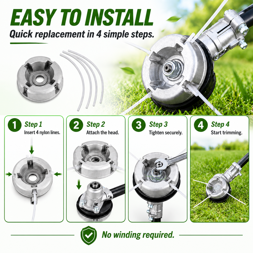 ⚙️ Aluminum Alloy Trimmer Head — 4-line cutting, universal fit, rugged and durable 🌿