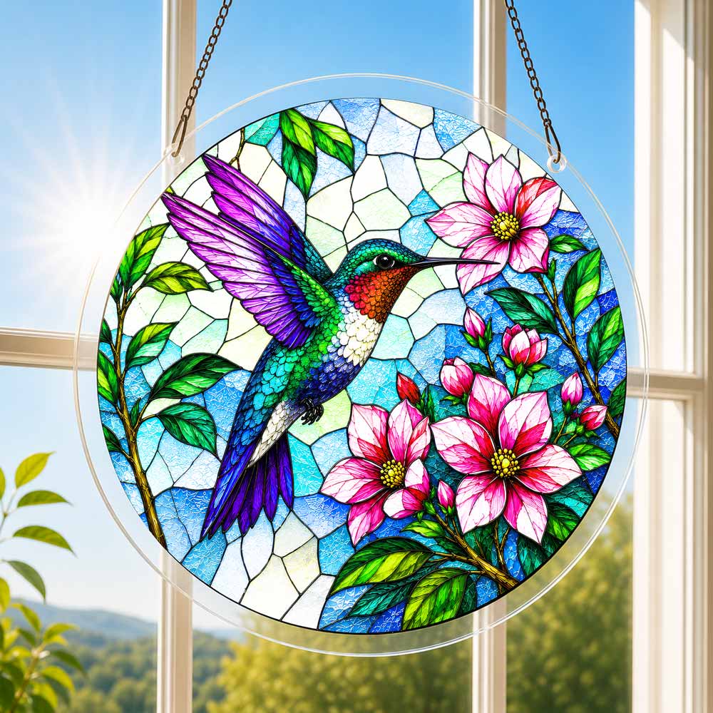 Acrylic Jigsaw Puzzle Suncatcher - Blooming Hummingbird