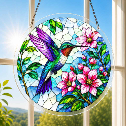 Acrylic Jigsaw Puzzle Suncatcher - Blooming Hummingbird