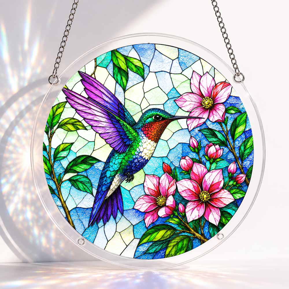 Acrylic Jigsaw Puzzle Suncatcher - Blooming Hummingbird