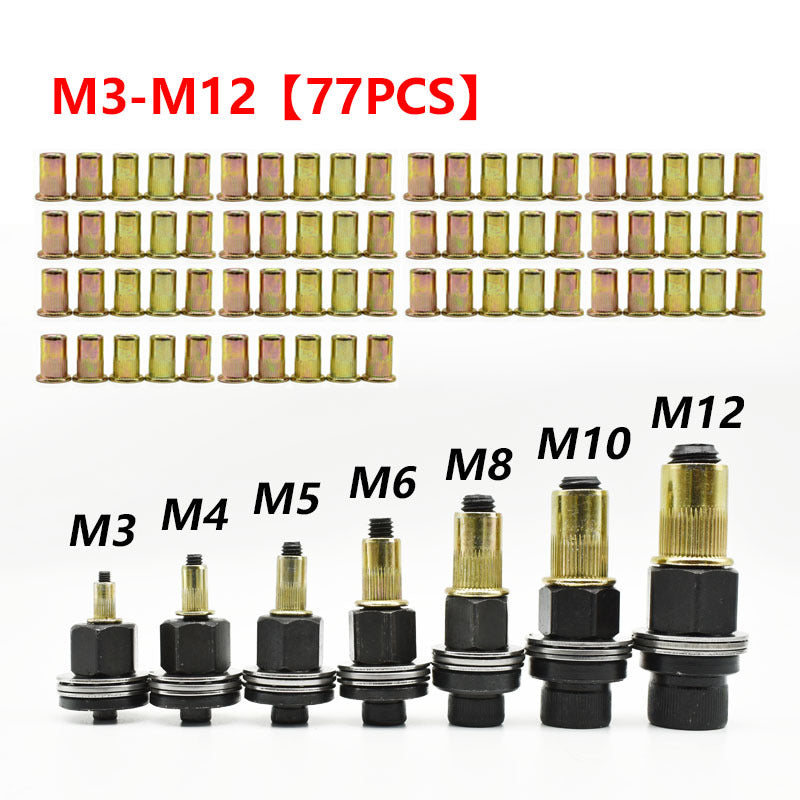 Manual Rivet Nut Tool Set (includes M3–M12 carbon steel rivet nuts)