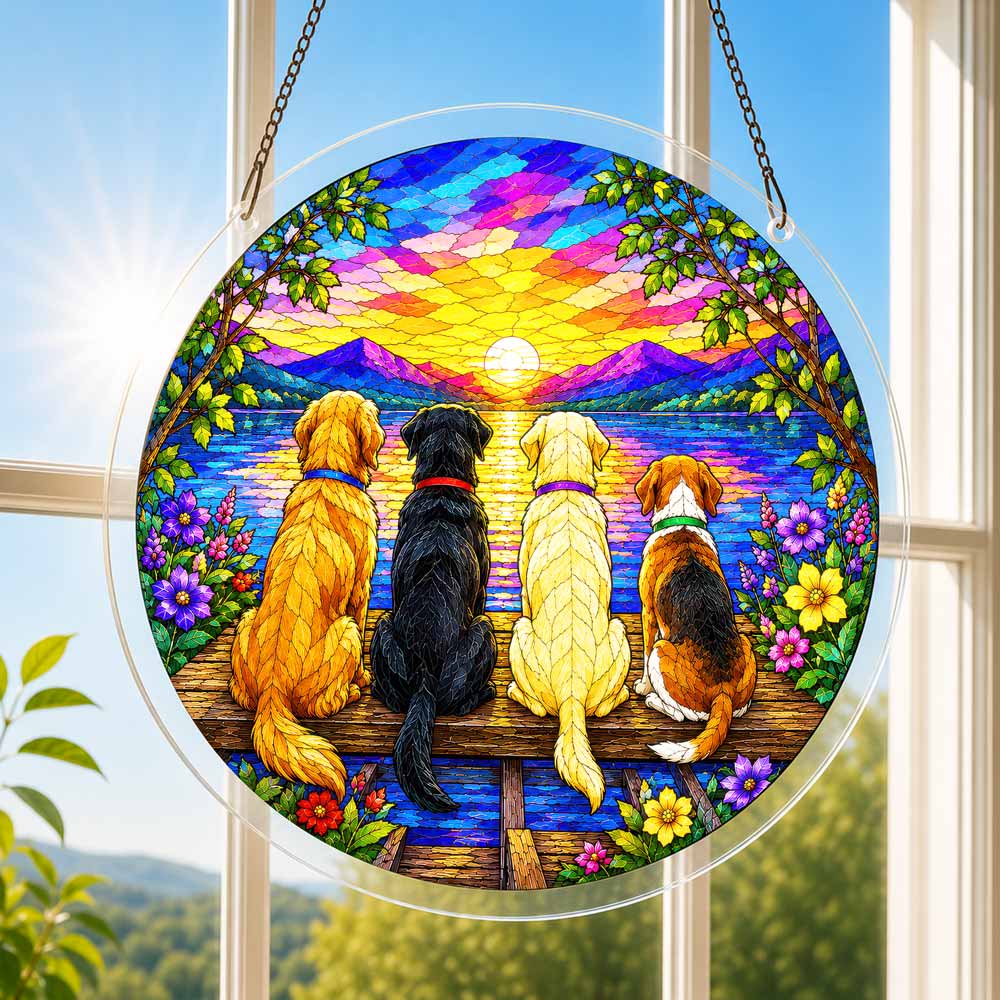Acrylic Jigsaw Puzzle Suncatcher - Sunset Dogs