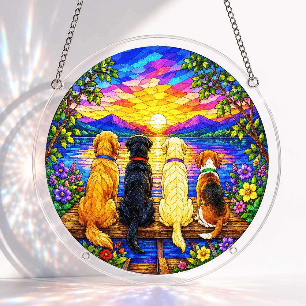 Acrylic Jigsaw Puzzle Suncatcher - Sunset Dogs