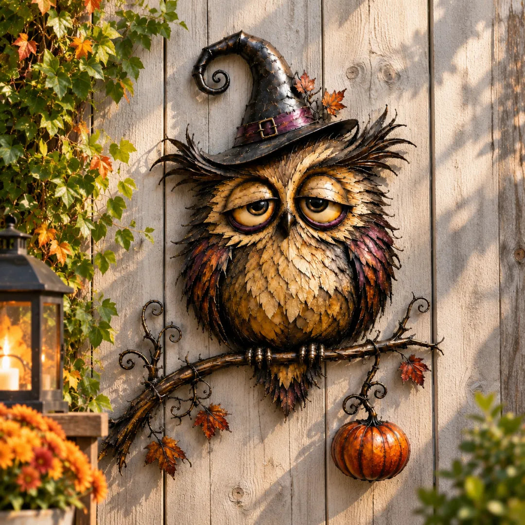 Witch Owl Halloween Metal Wall Decor