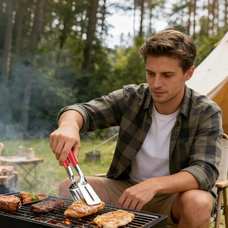 Stainless Steel BBQ Tongs and Spatula with Heat-Resistant Extended Handles (2-Piece Set)