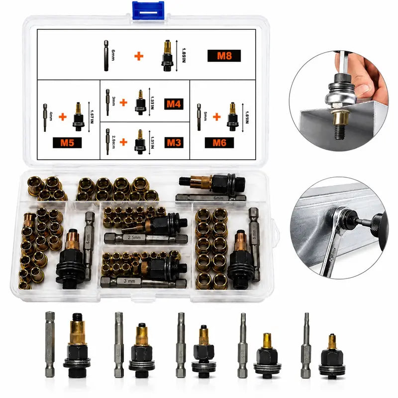 Manual Rivet Nut Tool Set (includes M3–M12 carbon steel rivet nuts)