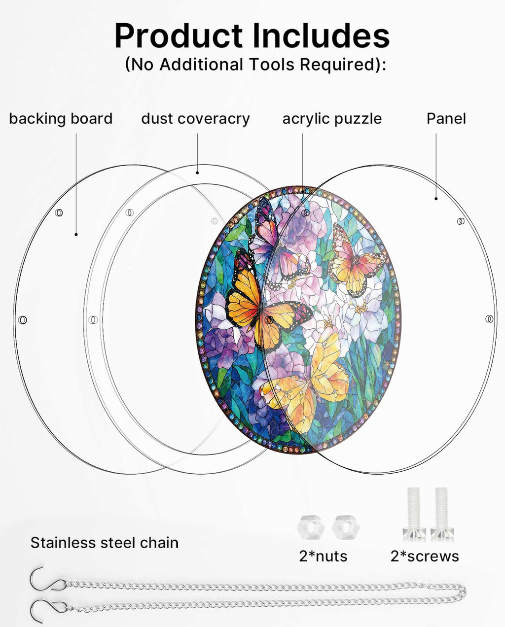 Acrylic Jigsaw Puzzle Suncatcher - Butterflies in Bloom