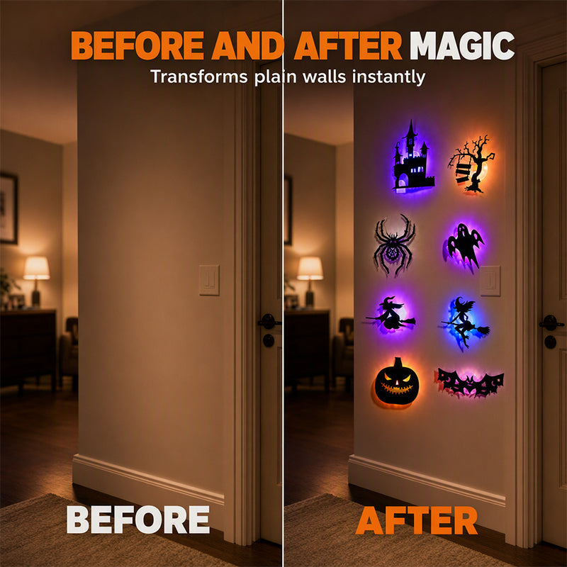 👻Halloween Glow-in-the-Dark Wall Stickers – LED-illuminated, peel-and-stick.