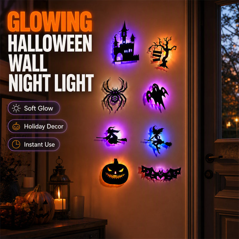 👻Halloween Glow-in-the-Dark Wall Stickers – LED-illuminated, peel-and-stick.