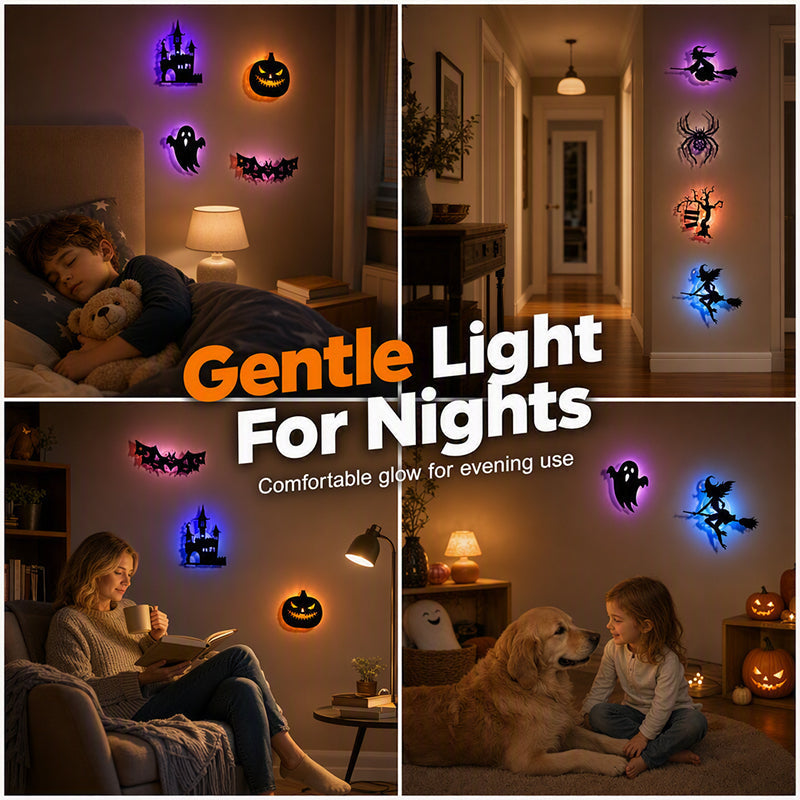 👻Halloween Glow-in-the-Dark Wall Stickers – LED-illuminated, peel-and-stick.