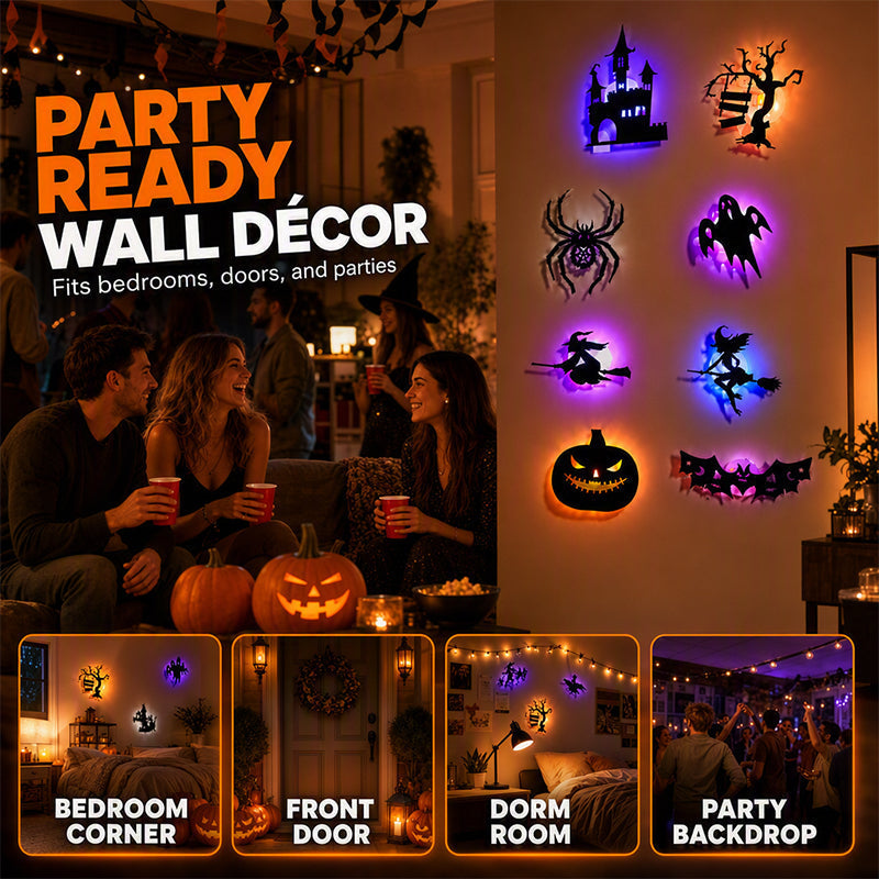 👻Halloween Glow-in-the-Dark Wall Stickers – LED-illuminated, peel-and-stick.