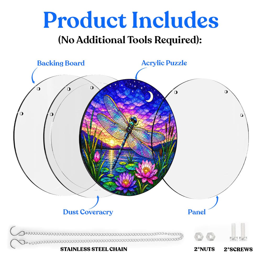 Acrylic Jigsaw Puzzle Suncatcher - Twilight Dragonfly