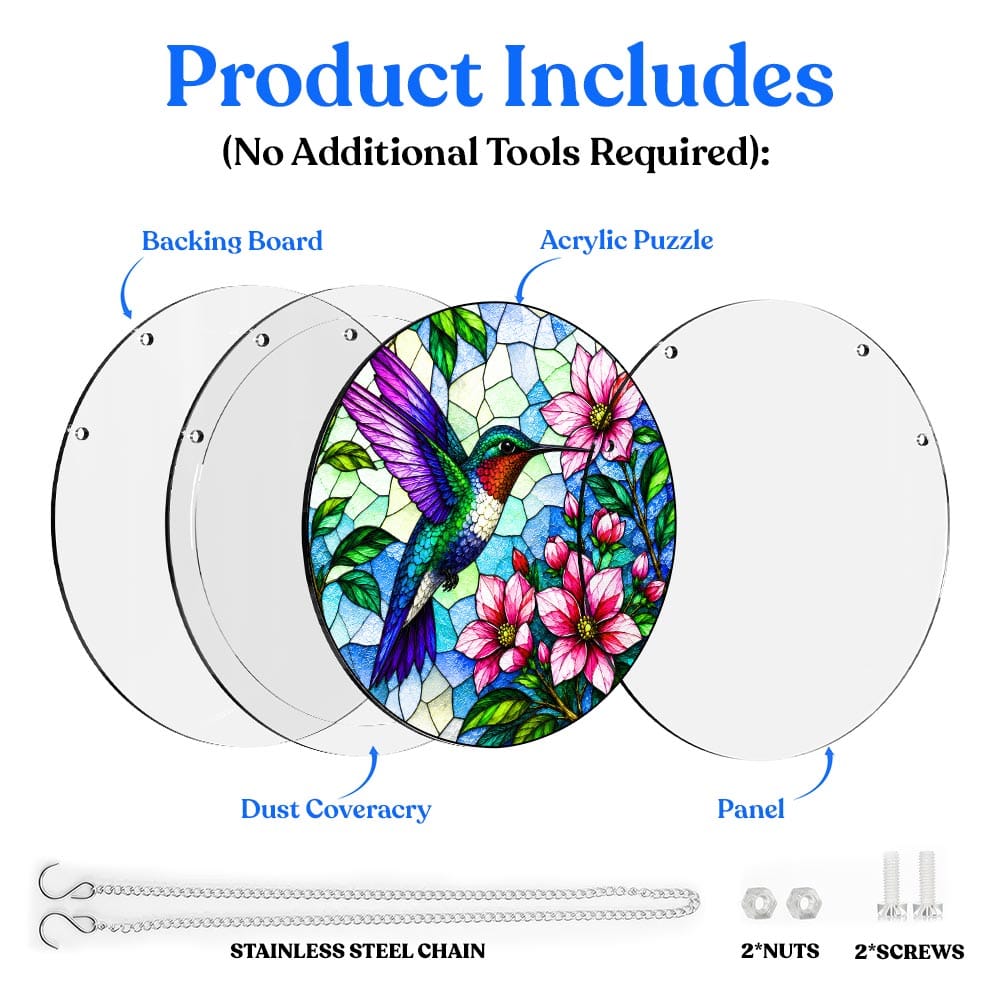 Acrylic Jigsaw Puzzle Suncatcher - Blooming Hummingbird
